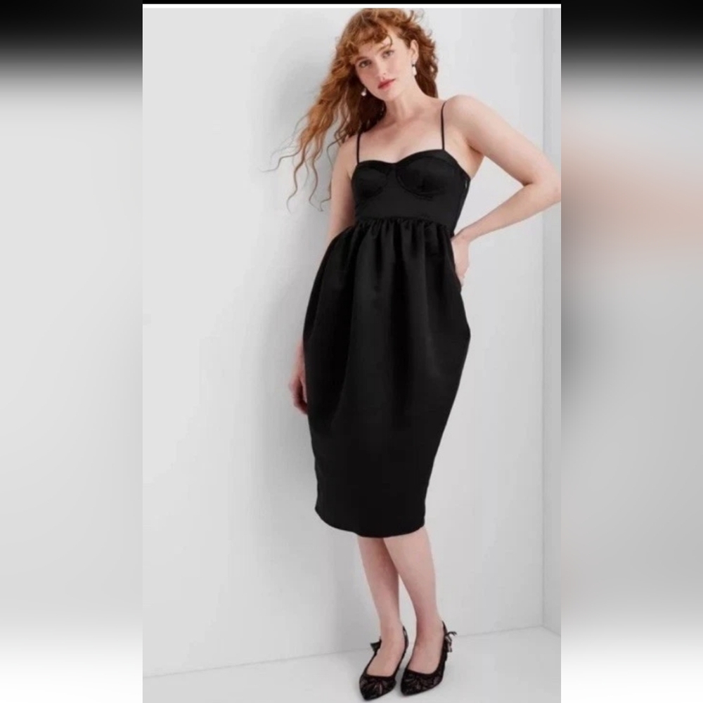 Future Collective  Sweetheart Bustier Ballon Waist Midi Dress, Size Small